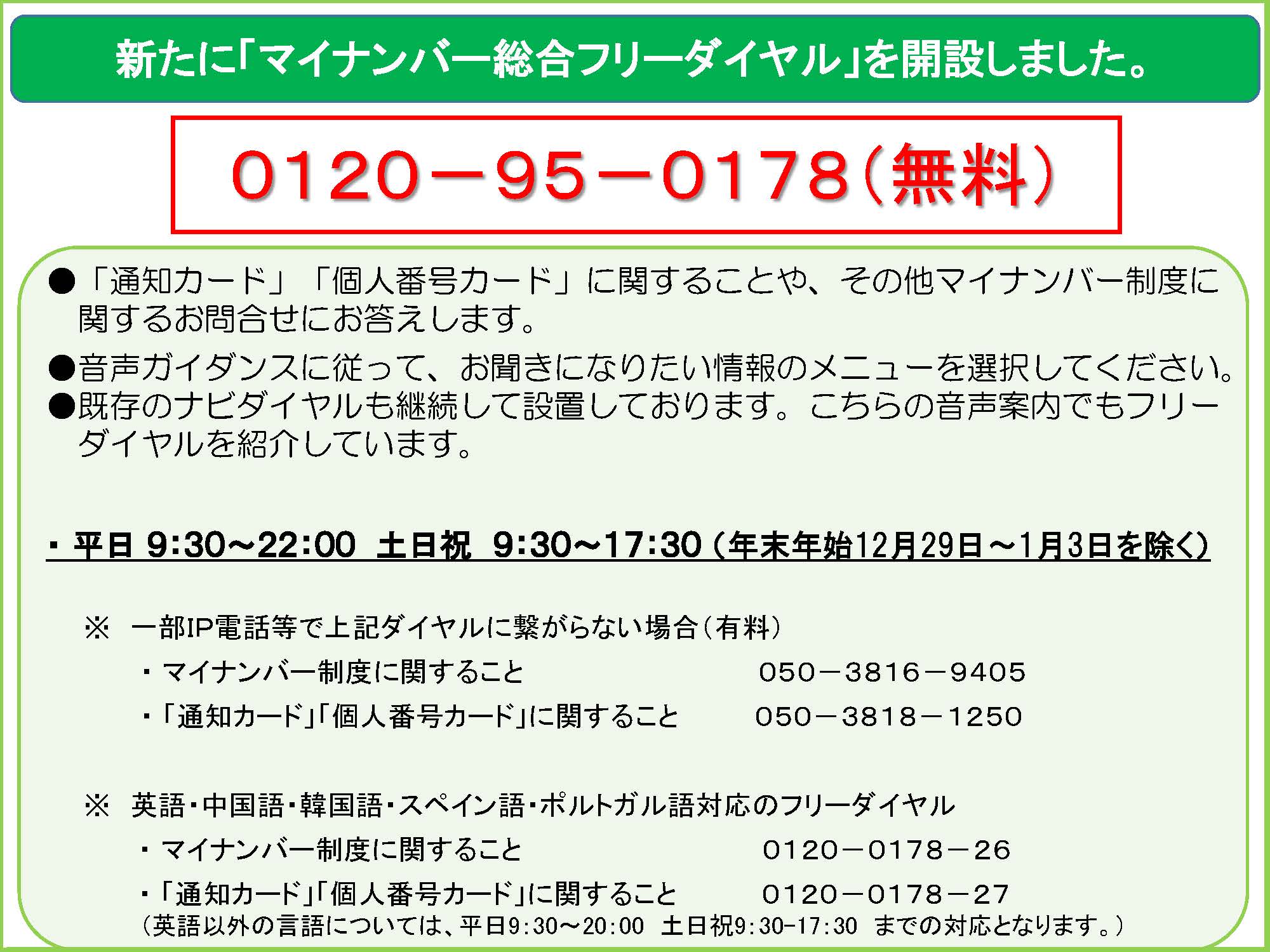 マイナンバー総合フリーダイヤル